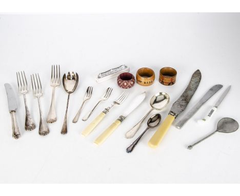 A collection of 19th and 20th century silver plate, together with three silver napkin rings, including a pair of Sheffield pl