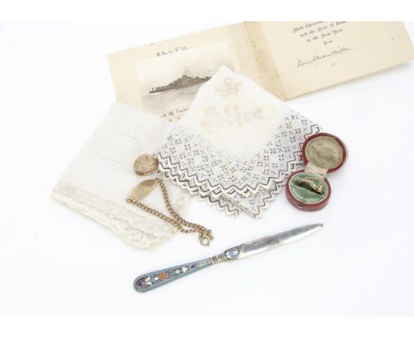 Of Royal Interest: a collection of jewellery, handkerchiefs from Queen Victoria's daughter Princess Alice, comprising an emer