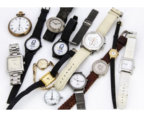 A group of watches, an Elgin gold plated pocket watch, a Cyma 9ct gold cased lady's watch, and other modern wristwatches incl