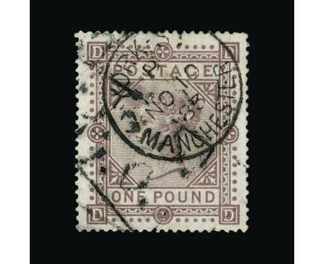 Great Britain - QV (surface printed) : (SG 136) 1867-83 wmk Anchor £1 brown-lilac, DD, well centred, YORK ST./MANCHESTER cds 