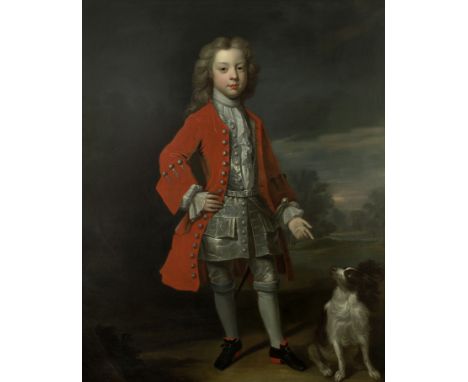Attributed to Charles d'Agar (Paris 1669-1723 London)Portrait of a boy, full-length, with his dog in a landscape oil on canva