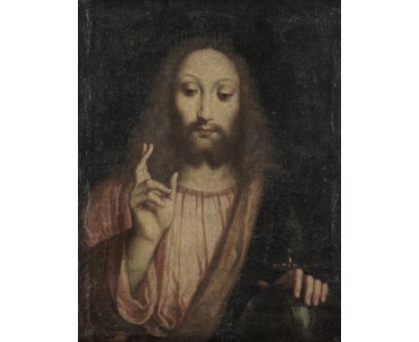 Lombard School, late 16th CenturySalvator Mundi oil on canvas, unlined67.5 x 51.9cm (26 9/16 x 20 7/16in).Footnotes:This work