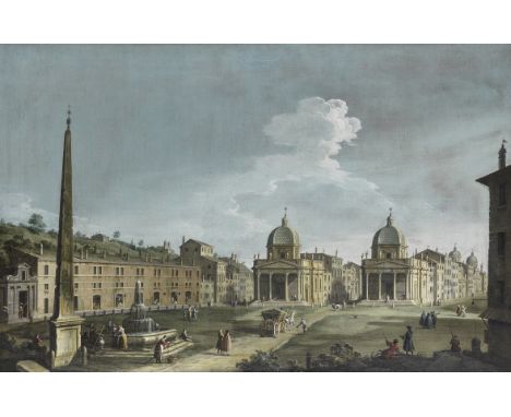 Circle of Bernardo Bellotto (born Venice 1720-1780 Warsaw)The Piazza del Popolo, Rome bears inscription 'Veduta della Piazza 
