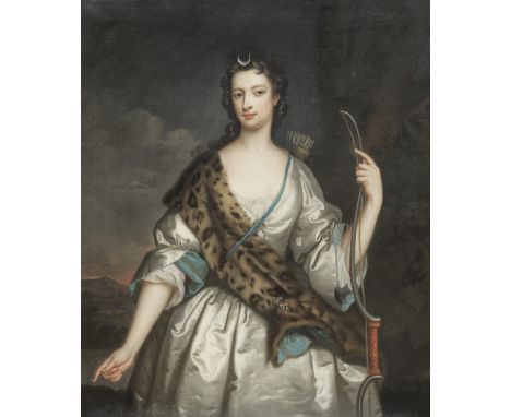 John Vanderbank (London 1694-1739)Portrait of a lady, as Diana, three-quarter-length, with a leopard shawloil on canvas 121.5