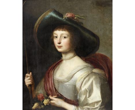 Gerrit van Honthorst (Utrecht 1590-1656)Portrait of a lady, possibly Catherina Elizabeth von Hanau, as a shepherdess bears si