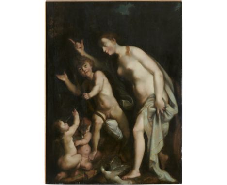 Bolognese School, late 16th CenturyVenus chastising Cupid oil on panel220 x 130cm (86 5/8 x 51 3/16in).This lot is subject to