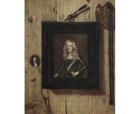 Attributed to Cornelis Norbertus Gysbrechts (undefined, Antwerp 1630-circa 1683)A trompe l'oeil with a portrait of a gentlema