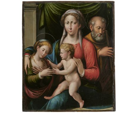 Giulio Raibolini, called Giulio Francia (Bologna 1487-1540)The Mystic Marriage of Saint Catherine oil on panel60 x 50.6cm (23