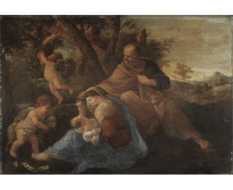 Karel Philips Spierincks (Brussels circa 1600-1639 Rome)The Holy Family with the Infant Saint John the Baptist and angels oil