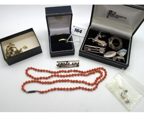 A XIX Century Scottish Hardstone Inset Circlet Brooch, together with a modern stag brooch (stamped "925"), a hallmarked silve