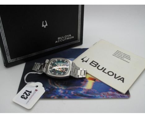 Bulova Accutron; A Retro 'Spaceview' Gent's Wristwatch, with centre seconds and visible movement, the case back numbered "3-7