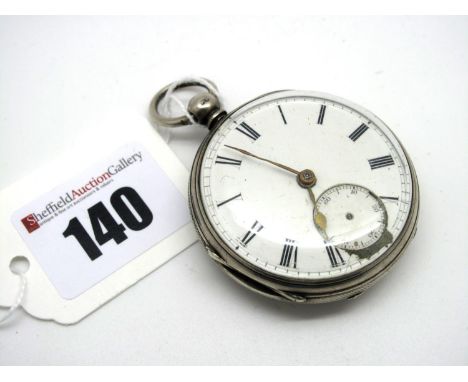 A Hallmarked Silver Cased Openface Pocketwatch, the unsigned white dial with Roman numerals and seconds subsidiary dial (lack