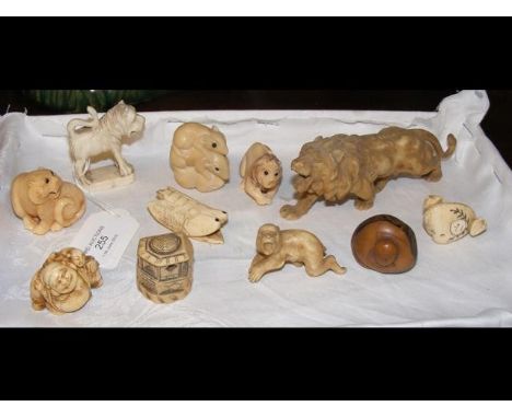 Selection of carved ivory and other netsukes 