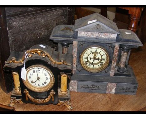 A Victorian mantel clock and one other 