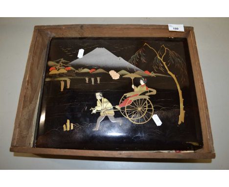 Oriental black lacquered photograph album containing a range of portrait and family photographs, carte de visite cards and ot