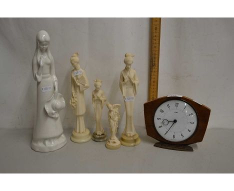 Mixed Lot: Oriental resin figurines, a Metamec mantel clock etc