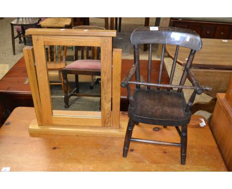 Stick back child's chair together with an oak framed dressing table mirror (2)