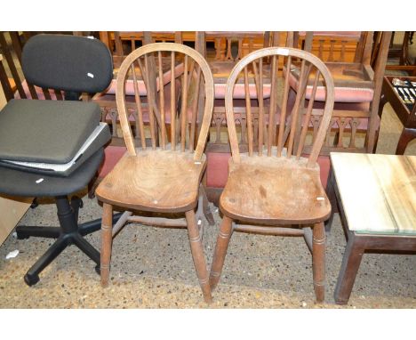 Pair of elm seated stick back chairs
