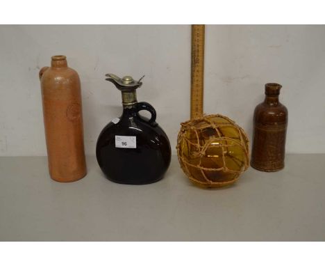 Mixed Lot: Spirit decanter with silver plated mounts, an amber glass ball and two vintage bottles