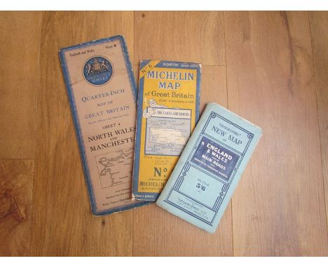 Three maps 'Geographica New map of England and Wales' ordnance survey sheet four 'Quarter-inch map of Great Britain' and 'Mic