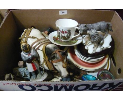 Sundries to include figurines, hunting cup and saucer etc.