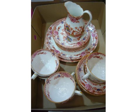 A 19th century porcelain twenty one piece tea service with red oriental pattern