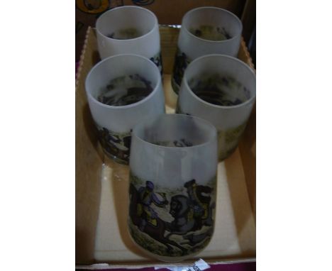 Glass hunting scene lamp shades 