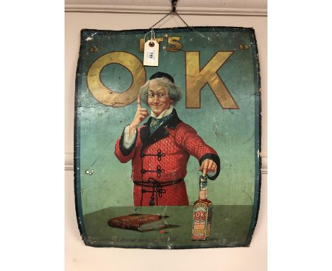 A vintage advertising board, 'It's Ok Sauce', 44 x 59 cm  CONDITION REPORT: Board curved 