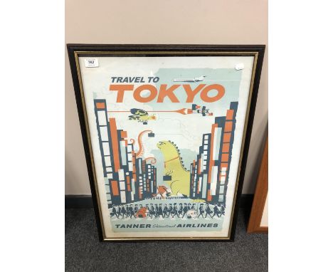 A vintage advertising poster, 'Travel to Tokyo' Tanner International Airlines, 50 x 70 cm 