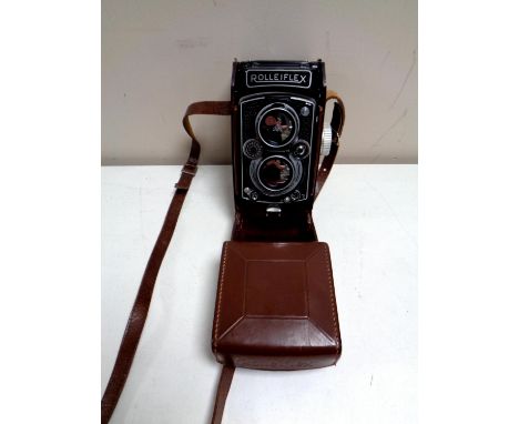 A vintage Franke and Heidecke Rolleiflex camera in leather case  