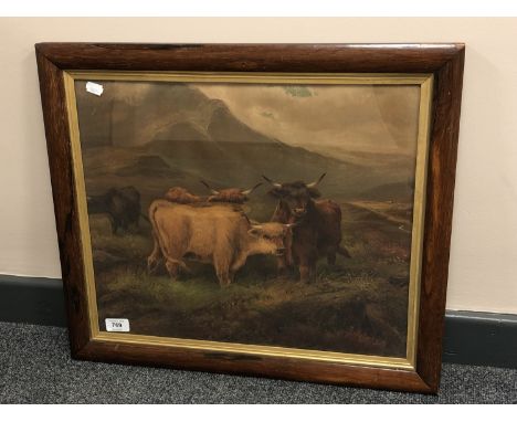 A chromolithographic print, Highland cattle, 47 x 39 cm 