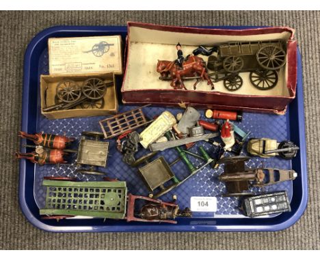 A tray of 20th century hand-painted die cast military figures including Britains General Service Limbered Wagon (boxed), Roya