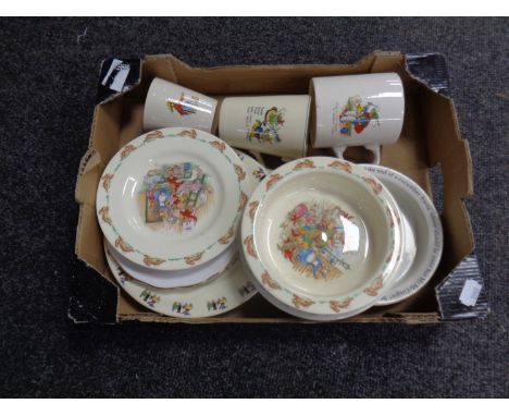 A box containing ceramic baby plates and bowls to include Royal Doulton Bunnykins  