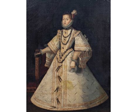 Follower of Alonso Sanchez Coello (1531-1588) Spanish Portrait of Eleanor of Austria (by repute), standing, full length, wear