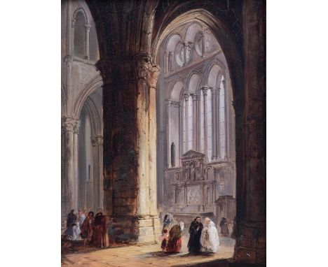 Circle of Edward Pritchett (1828-1879)Interior of a cathedralOil on panel, together with a companion depicting a Continental 