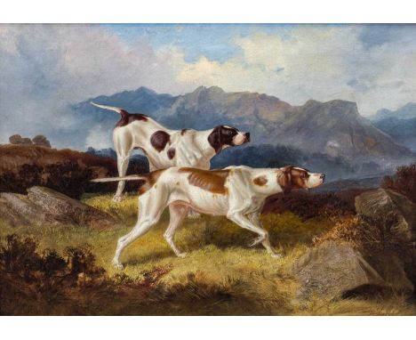 P* Herbert (19th century)Two pointers in a mountainous landscapeSigned and dated (18)76, oil on canvas, 49.5cm by 70cmIn rest