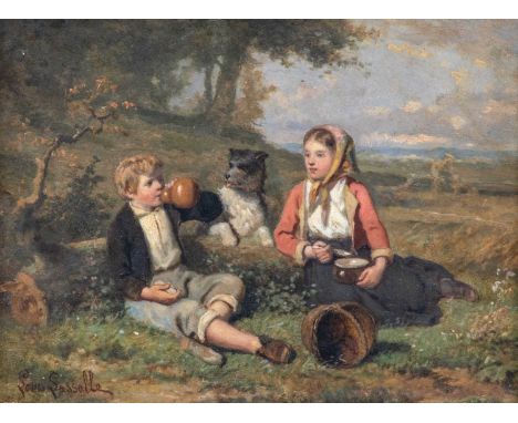 Louis Simon Cabaillot Lassalle (1808-1885) French "The Picnic"Signed, oil on panel, 17.5cm by 24cm Provenance: The Cooling Ga