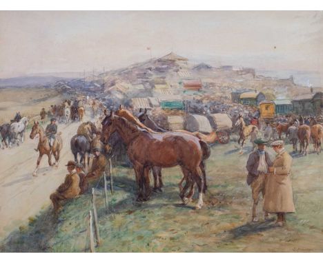 John Atkinson (1863-1924)Horse Fair, possibly ApplebySigned, pencil and watercolour heightened with white, 46.5cm by 61.5cmEv