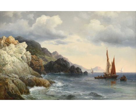 Wilhelm Melbye (1824-1884) Danish"The Ligurian Coast"Signed, oil on canvas, 43.5cm by 67cm Indistinctly inscribed to old stre