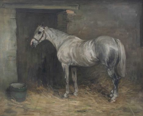 Robert L Alexander RSA RSW (1840-1923) ScottishStanding grey horse in a stableSigned and dated 1905, oil on canvas, 74.5cm by
