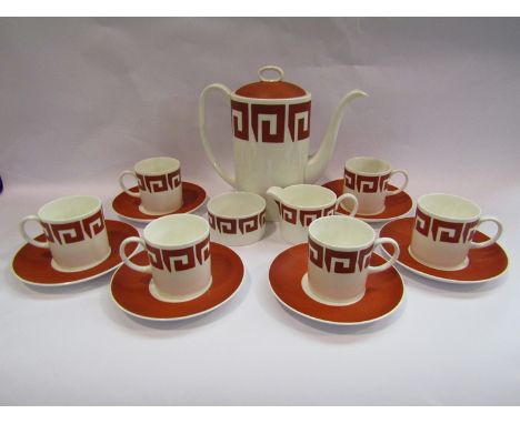 A Susie Cooper red Keystone coffee set comprising of a coffee pot, six cups, six saucers a cream jug and sugar bowl