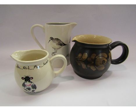 A Gisela Graham ceramic milk jug with Sanderling design, Price Kensington cow cream jug and a Denby milk jug (3)