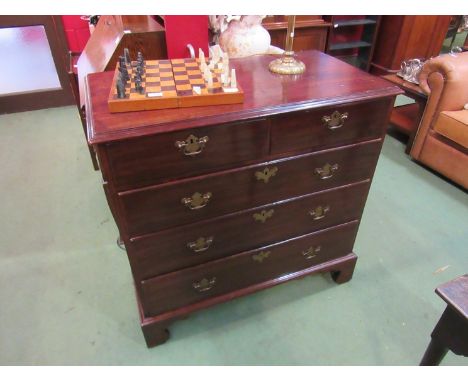 A George III mahogany chest of two short over three graduating long drawers on bracket feet, 96cm x 52cm x 92cm    