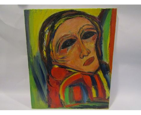 MALOU GARNAVAULT (XX): An oil on canvas portrait of a woman. Printed name verso.  46cm x 38cm   