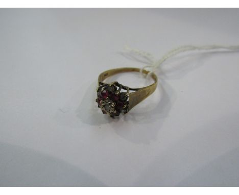 A ruby and diamond floral set ring, 9ct gold shank  