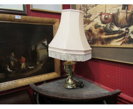 A brass table lamp with shade, 56cm tall including shade