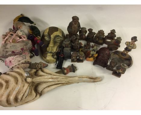 FACES & FIGURES - quality lot to include numerous Anri style carved German figures, ceramic head of an African American serva