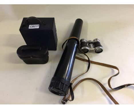 TELESCOPE, CAMERA, BINOCULARS ETC - interesting lot to include USSR telescope in case, Ensign E-2S box camera and pair of Ait