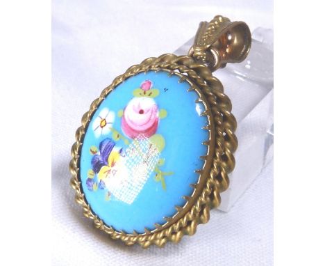 ENAMEL PENDANT. Antique hand painted enamel pendant