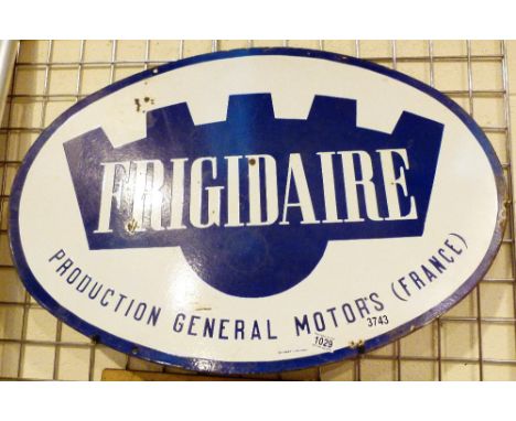 FRIGIDAIRE SIGN. Large enamel Fridgdaire oval advertising sign. 75 x 50 cm